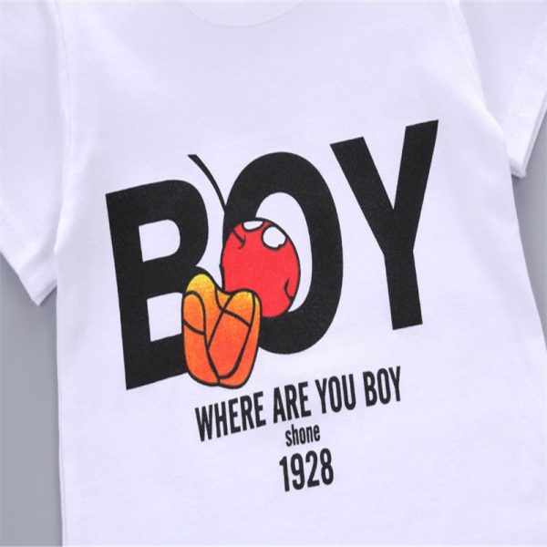 Boys 2-piece Suit T-shirt Shorts Cute Pattern Pockets Round Neck Short Sleeves - Image 4