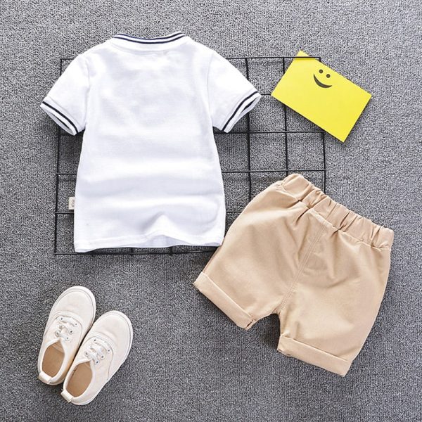 Boys 2-piece Suit T-shirt Shorts Turn-down Collar Short Sleeves Pockets - Image 2