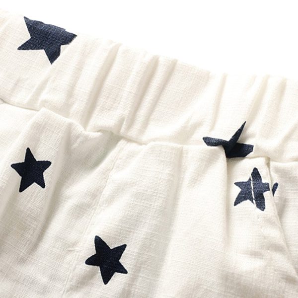 Boys 2-piece Suit T-shirt Shorts Star Button Stand Collar Short Sleeves - Image 6
