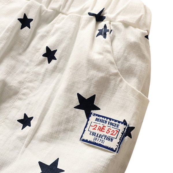 Boys 2-piece Suit T-shirt Shorts Star Button Stand Collar Short Sleeves - Image 5