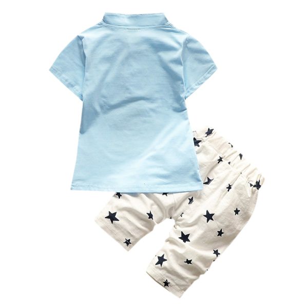 Boys 2-piece Suit T-shirt Shorts Star Button Stand Collar Short Sleeves - Image 2