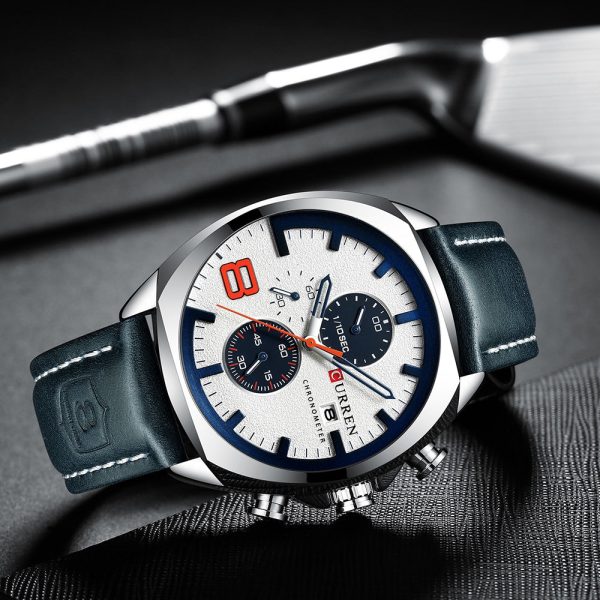 CURREN 8324 Men's Watch Round Three-eye Belt Simple Six-needle Multi-function Calendar - Image 2