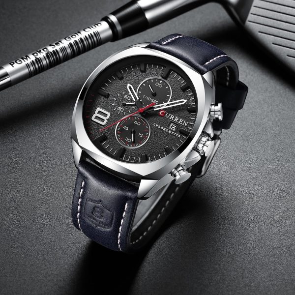 CURREN 8324 Men's Watch Round Three-eye Belt Simple Six-needle Multi-function Calendar - Image 4