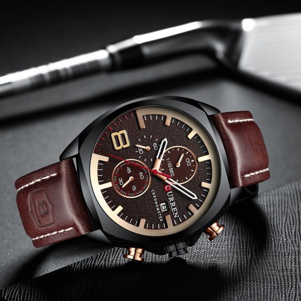 CURREN 8324 Men's Watch Round Three-eye Belt Simple Six-needle Multi-function Calendar - Image 6