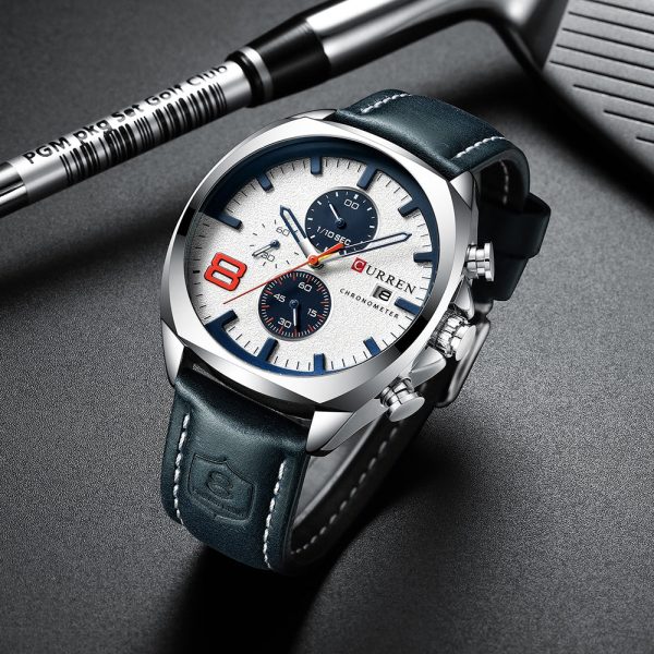 CURREN 8324 Men's Watch Round Three-eye Belt Simple Six-needle Multi-function Calendar - Image 7