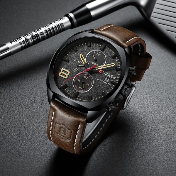 CURREN 8324 Men's Watch Round Three-eye Belt Simple Six-needle Multi-function Calendar - Image 5