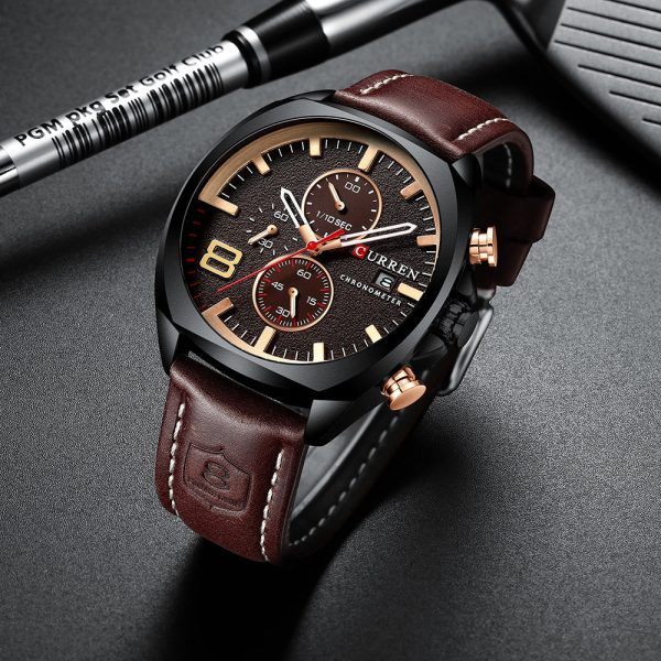 CURREN 8324 Men's Watch Round Three-eye Belt Simple Six-needle Multi-function Calendar - Image 12