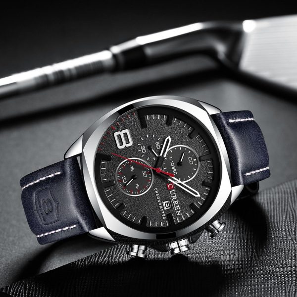 CURREN 8324 Men's Watch Round Three-eye Belt Simple Six-needle Multi-function Calendar - Image 10