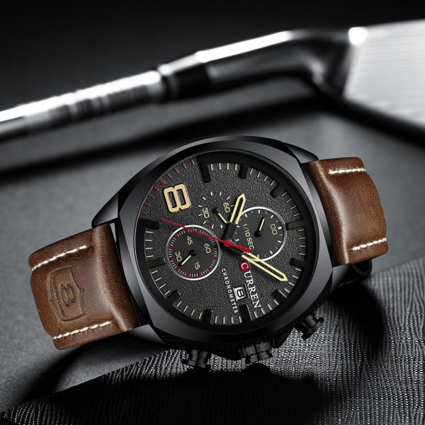 CURREN 8324 Men's Watch Round Three-eye Belt Simple Six-needle Multi-function Calendar - Image 14