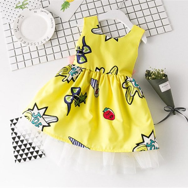 Bowknot Mesh Cut Out Girl Dress Round Collar Sleeveless Pattern Children Garment - Image 4