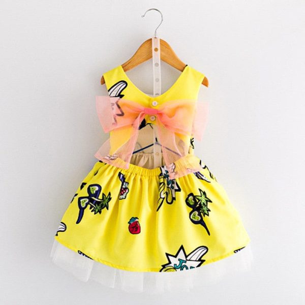 Bowknot Mesh Cut Out Girl Dress Round Collar Sleeveless Pattern Children Garment - Image 2