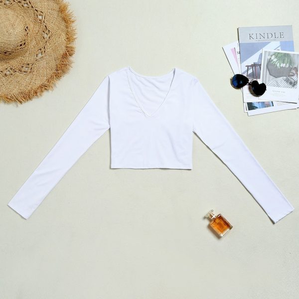 Bodycon Crop Top Long Sleeve Deep-V Women T-shirt - Image 10