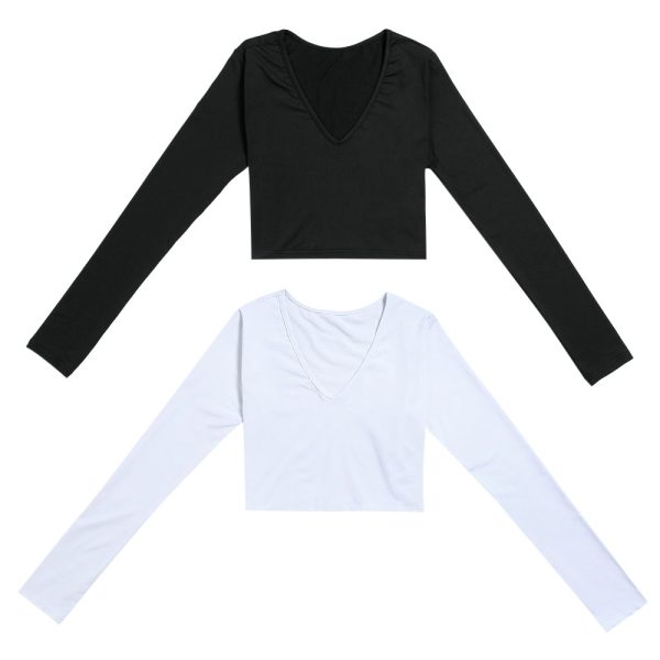 Bodycon Crop Top Long Sleeve Deep-V Women T-shirt - Image 8