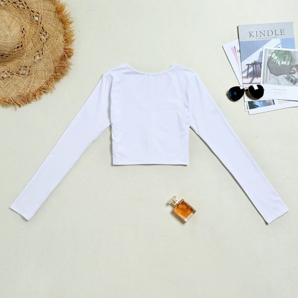 Bodycon Crop Top Long Sleeve Deep-V Women T-shirt - Image 11