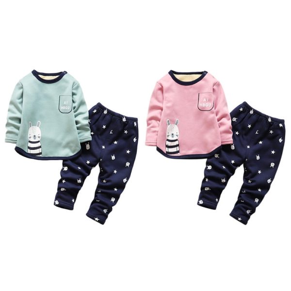 Cartoon Print Fleece Kid Two-piece Suit Round Collar Long Sleeve Children Garment - Image 5