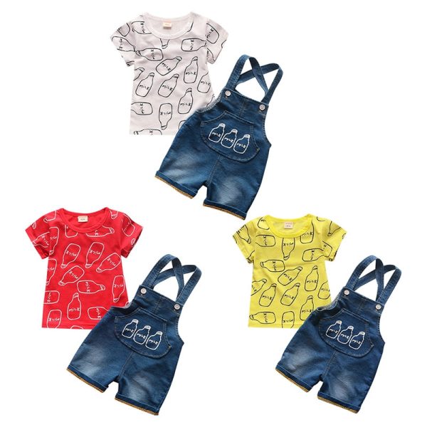 Bottle Print Summer Two-piece Suit Round Collar Short Sleeve Cotton Children Garment - Image 2