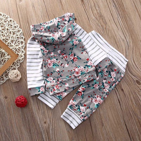 Baby Girls 2-piece Suit Top Trousers Long Sleeve Hood - Image 3