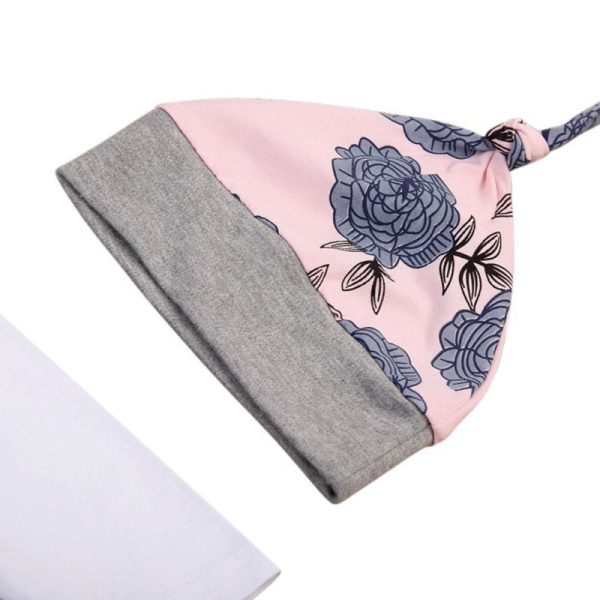 4-in-1 Floral Print Suit Top Pants Hat Hair Bend Set for Baby Girls - Image 3