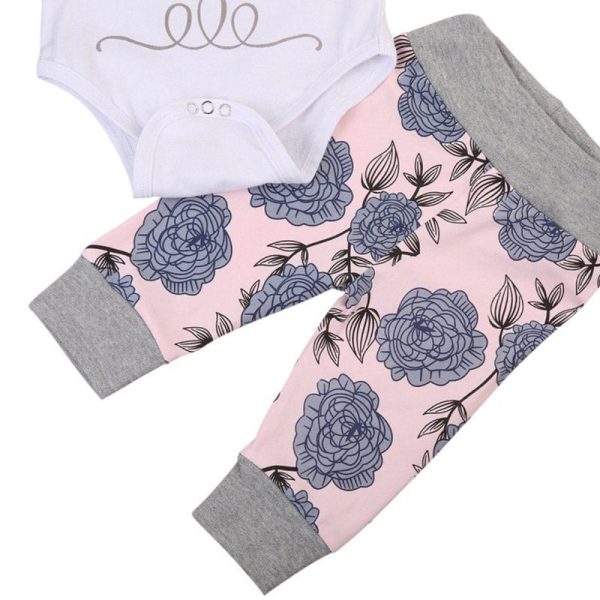 4-in-1 Floral Print Suit Top Pants Hat Hair Bend Set for Baby Girls - Image 6