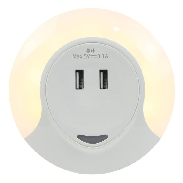 CH001 Dual USB Charging Port Light Sensing Control Socket LED Night Light - Image 4