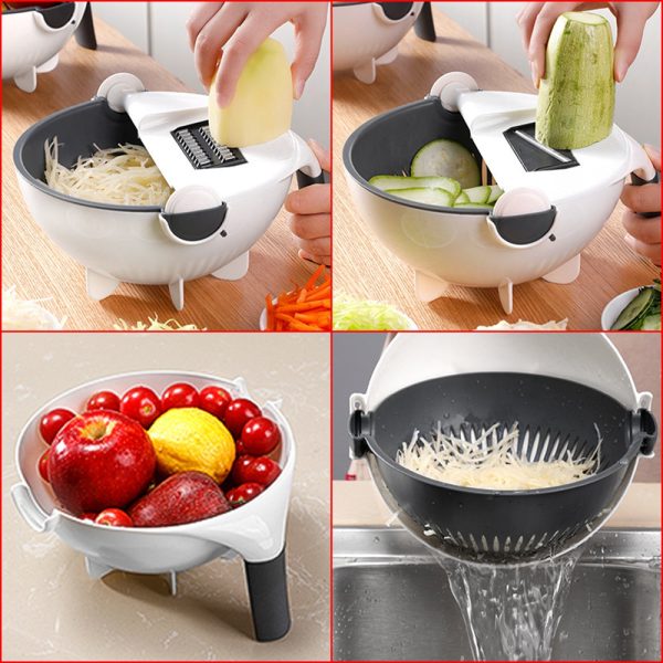 9 IN 1 Multi-function Easy Food Chopper Mandoline Vegetable Cutter Food Slicer Rotate Drain basket - Image 4