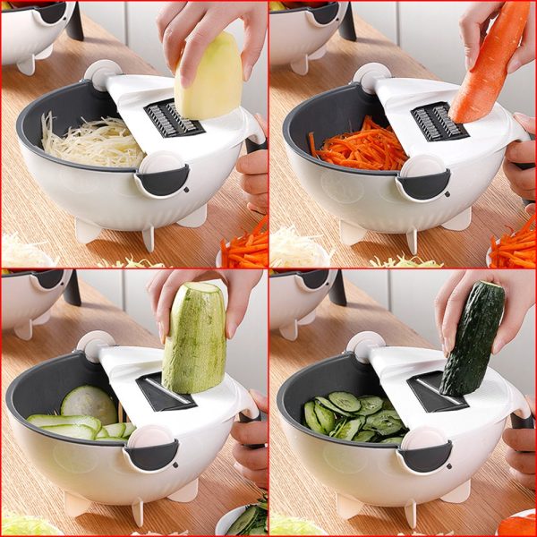 9 IN 1 Multi-function Easy Food Chopper Mandoline Vegetable Cutter Food Slicer Rotate Drain basket - Image 3