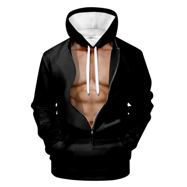 3D Muscle Print Hoodie Pullover for Men