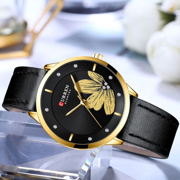 CURREN 9048 Ladies Waterproof Round Watch Simple Flowers Belt - Image 2