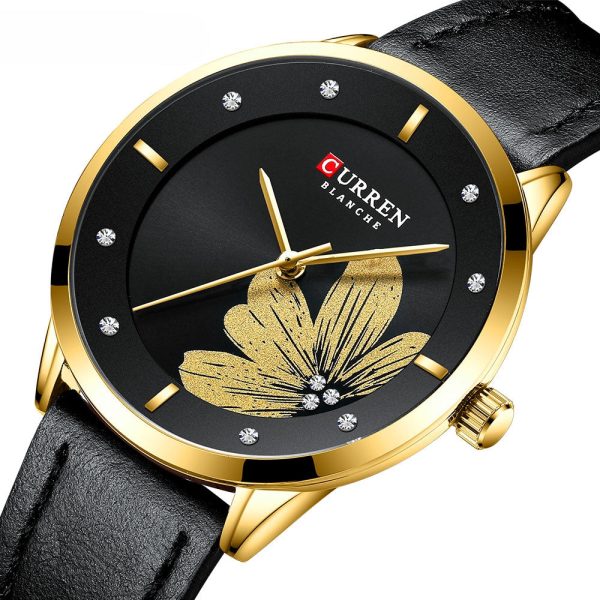 CURREN 9048 Ladies Waterproof Round Watch Simple Flowers Belt