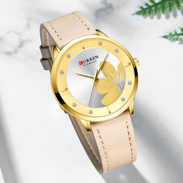 CURREN 9048 Ladies Waterproof Round Watch Simple Flowers Belt - Image 8