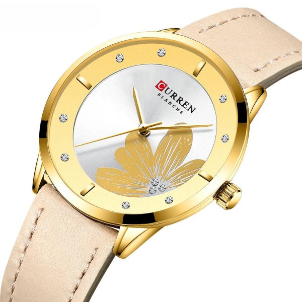 CURREN 9048 Ladies Waterproof Round Watch Simple Flowers Belt - Image 7