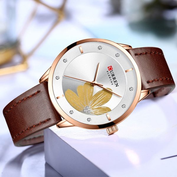 CURREN 9048 Ladies Waterproof Round Watch Simple Flowers Belt - Image 14