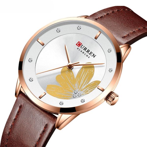CURREN 9048 Ladies Waterproof Round Watch Simple Flowers Belt - Image 13