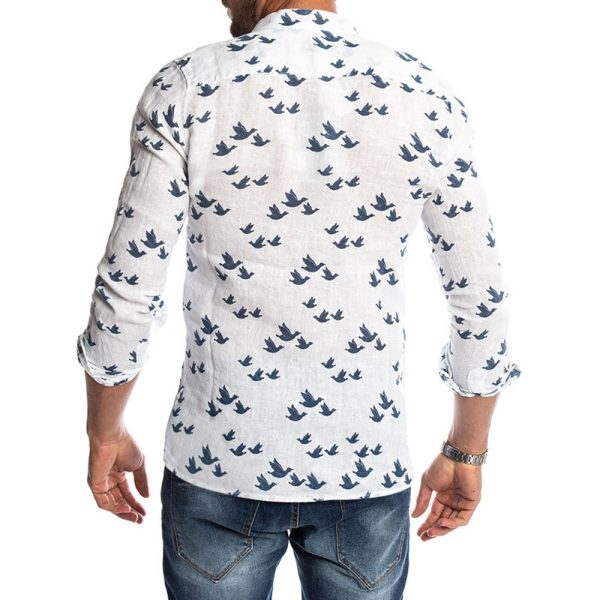 Bird Figure Allover Print Long Sleeve Casual Shirt - Image 8