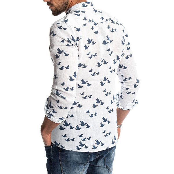 Bird Figure Allover Print Long Sleeve Casual Shirt - Image 7