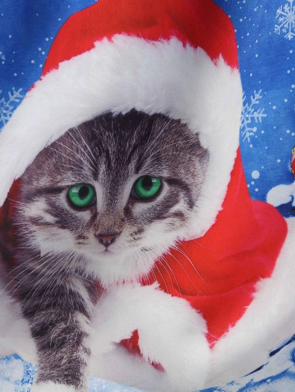 Christmas Hat Cat Print Shirred Sleeveless Dress - Image 11