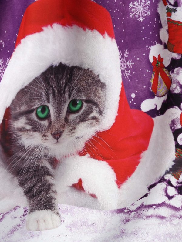 Christmas Hat Cat Print Shirred Sleeveless Dress - Image 8