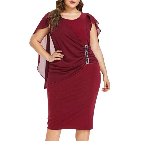 Chiffon Panel Cape Diamante Plus Size Prom Dress - Image 2