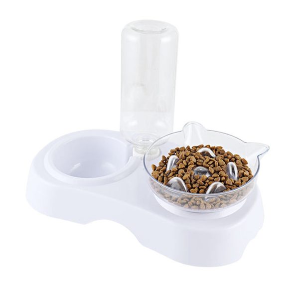 Cat Bowl 2-in-1 Food Water Feeder Bowl Automatic Waterer Bottle Inclined Design for Cats and Dogs - Image 2