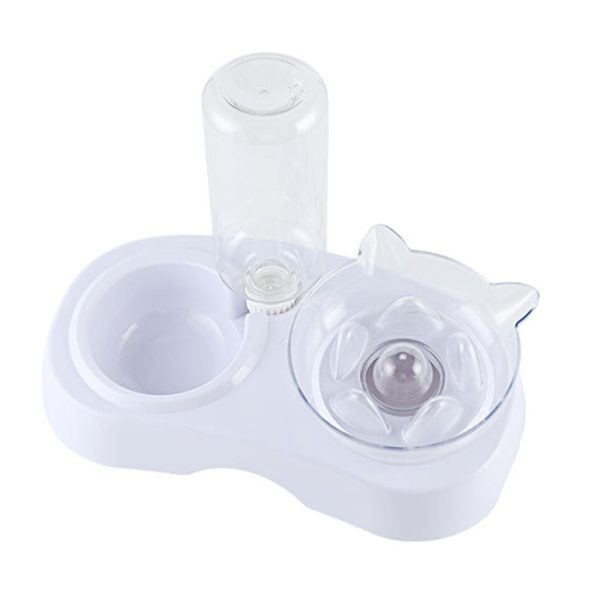 Cat Bowl 2-in-1 Food Water Feeder Bowl Automatic Waterer Bottle Inclined Design for Cats and Dogs