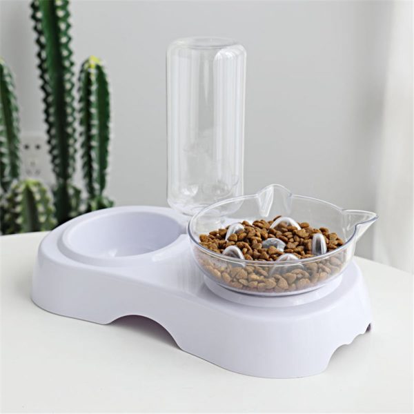 Cat Bowl 2-in-1 Food Water Feeder Bowl Automatic Waterer Bottle Inclined Design for Cats and Dogs - Image 3