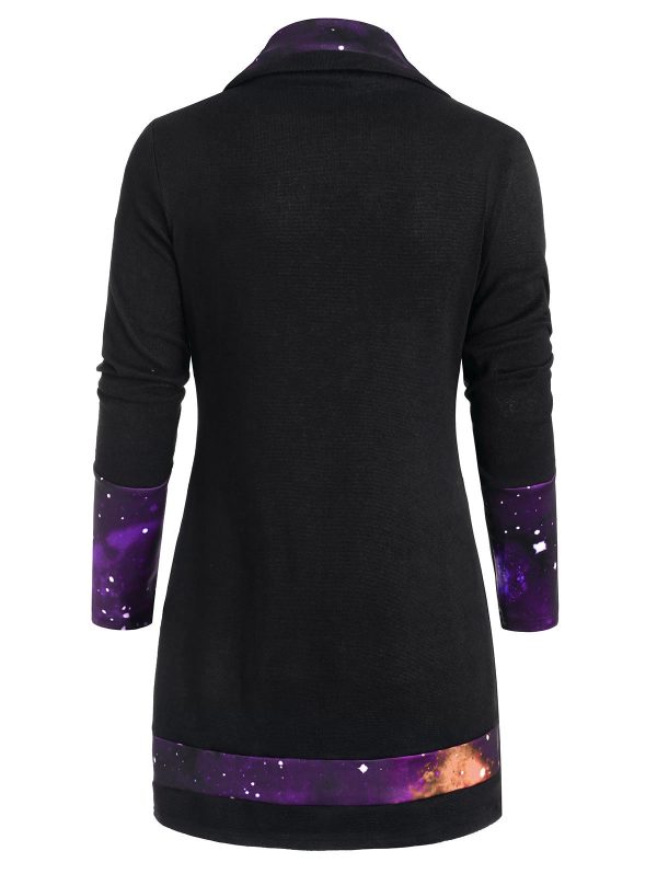 Cowl Neck Galaxy Print Panel Tunic Sweater - Image 5