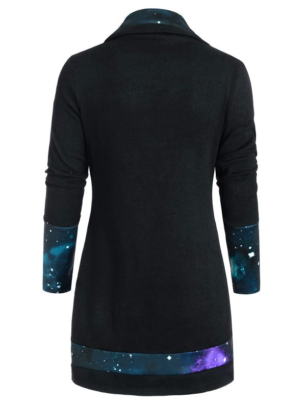 Cowl Neck Galaxy Print Panel Tunic Sweater - Image 8