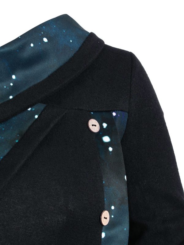 Cowl Neck Galaxy Print Panel Tunic Sweater - Image 9