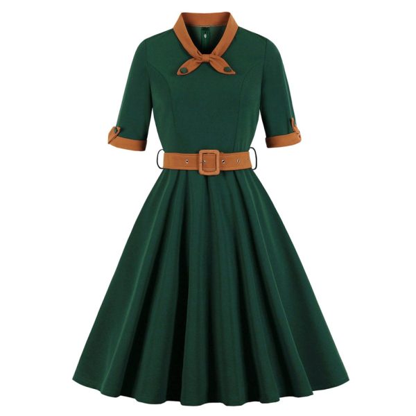 Bowknot Vintage Belted Fit and Flare Dress