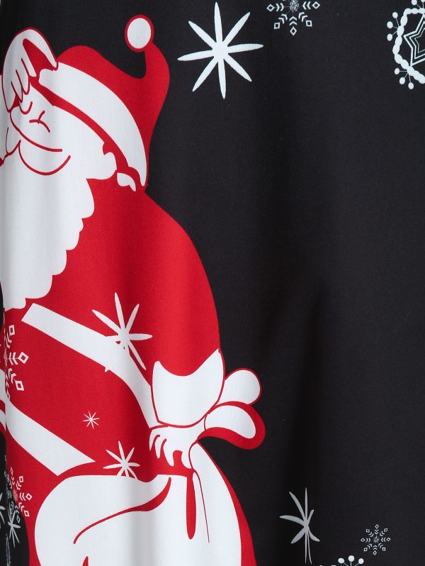 Cold Shoulder Ruffled Santa Claus Print Christmas Dress - Image 4