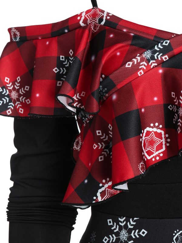Cold Shoulder Ruffled Santa Claus Print Christmas Dress - Image 3