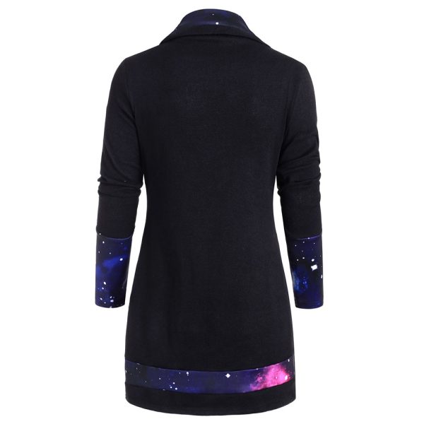 Cowl Neck Galaxy Print Panel Tunic Sweater - Image 2
