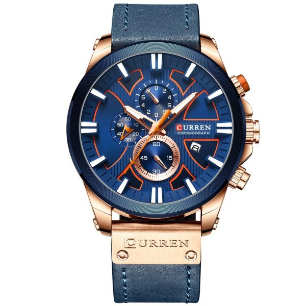 CURREN 8346 Men's Business Round Six-pin Watch Multi-function Waterproof Leather Band Watches with Calendar