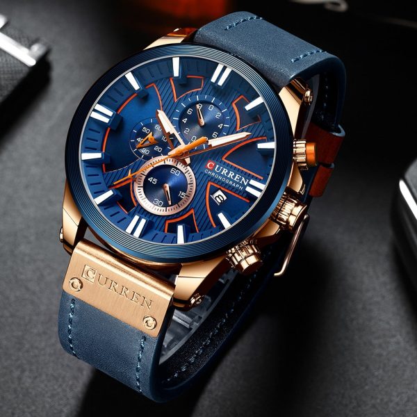 CURREN 8346 Men's Business Round Six-pin Watch Multi-function Waterproof Leather Band Watches with Calendar - Image 4